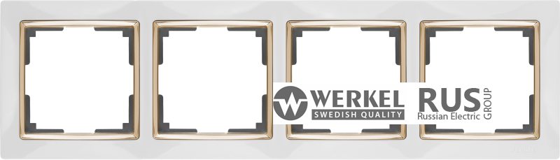 WL03-Frame-04-white-GD / Рамка на 4 поста (Белый / золото) a035255
