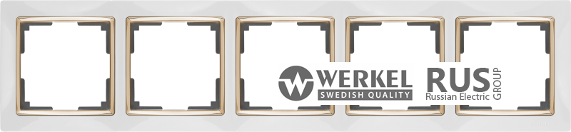 WL03-Frame-05-white-GD / Рамка на 5 постов (Белый / золото) a035257