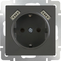 WL07-SKGS-USBx2-IP20 / Розетка с заземлением, шторками и USB х2 (Серо-коричневый) a036332