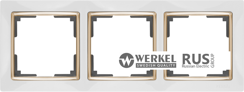 WL03-Frame-03-white-GD / Рамка на 3 поста (Белый / золото) a035254