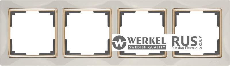 WL03-Frame-04-ivory-GD / Рамка на 4 поста (Слоновая кость / золото) a035250